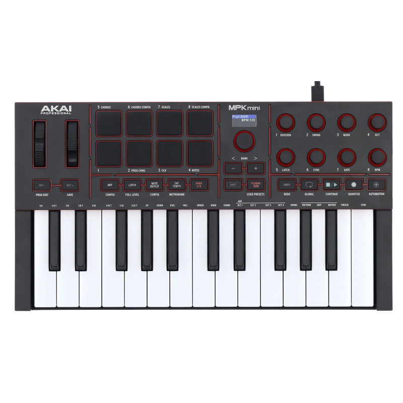 AKAI MPKMINI MKIII Clavier-maître USB 25 mini touches, 8 pads et encodeurs, ecran LED