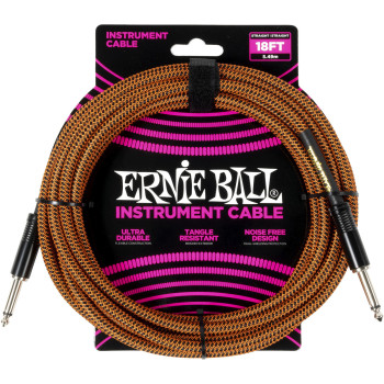 ERNIE BALL 6469 cables instrument gaine tissée jack/jack 5,5m orange et noir