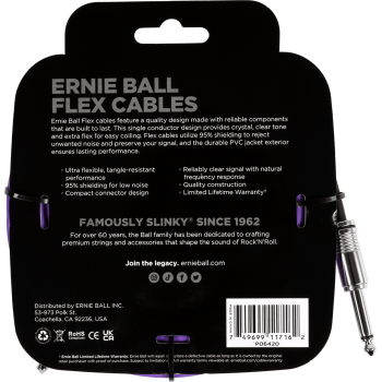 ERNIE BALL 6420 câbles instrument flex jack/jack 6m violet