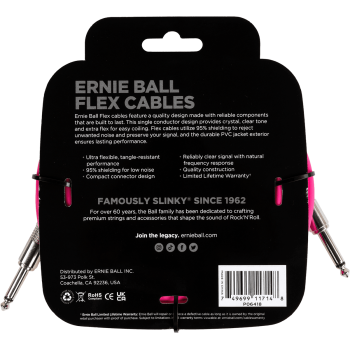 ERNIE BALL 6418 câbles instrument flex jack/jack 6m rose