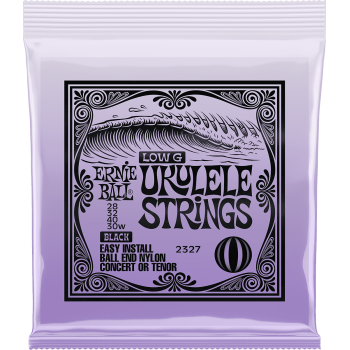 ERNIE BALL 2327 ukulélé concert/ténor en nylon noir à boule avec sol grave filé