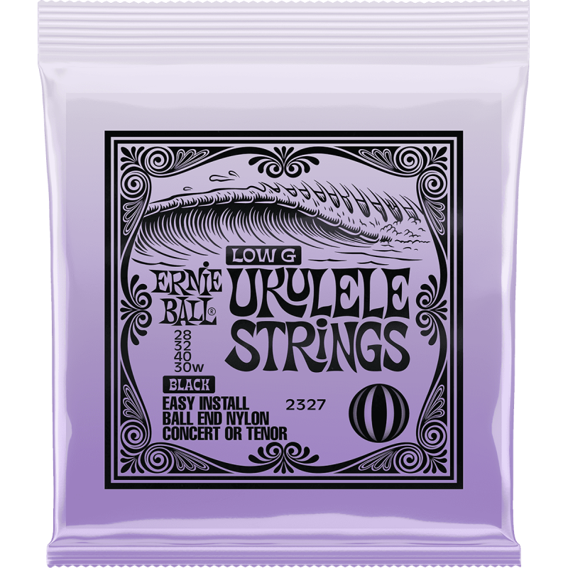 ERNIE BALL 2327 ukulélé concert/ténor en nylon noir à boule avec sol grave filé