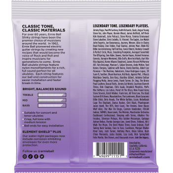 ERNIE BALL 2327 ukulélé concert/ténor en nylon noir à boule avec sol grave filé