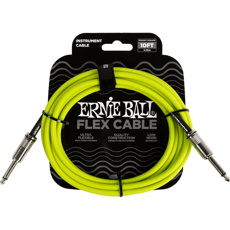 ERNIE BALL 6414 câbles instrument flex jack/jack 3m vert