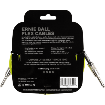 ERNIE BALL 6414 câbles instrument flex jack/jack 3m vert