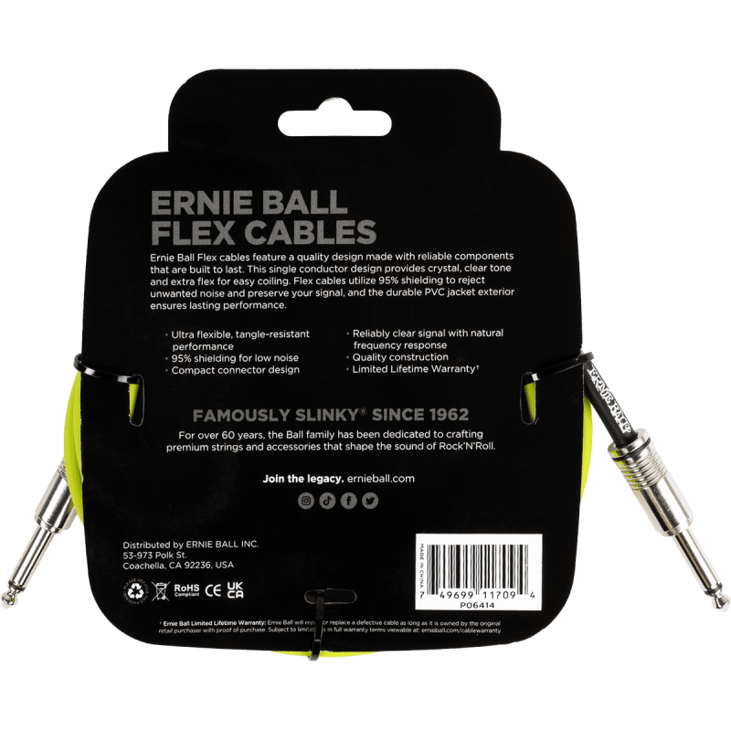 ERNIE BALL 6414 câbles instrument flex jack/jack 3m vert