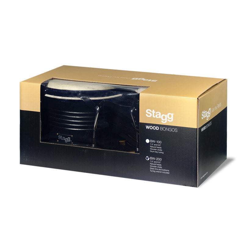 STAGG BW-200-BK bongos latins en bois de 7,5 et 6,5 noirs