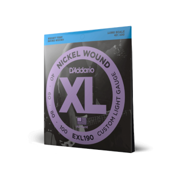 D'ADDARIO EXL190 D'Addario Cordes en nickel pour basse D'Addario EXL190, Custom Light, 40-100, cordes longues