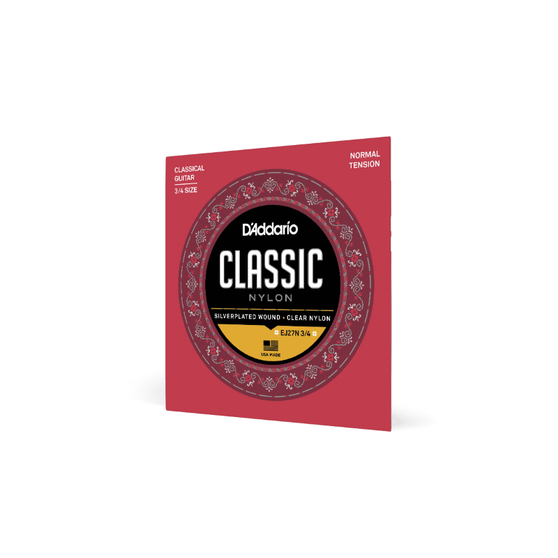 D'ADDARIO EJ27N 3/4 Cordes d'étude pour guitare classique 3/4 D'Addario EJ27N en nylon, tension normale