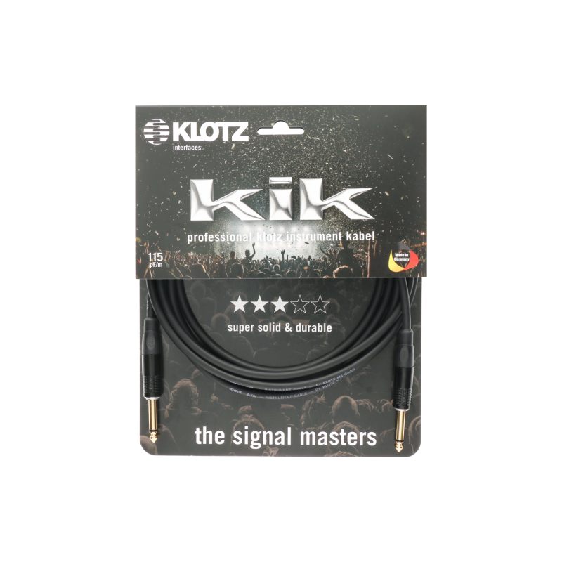 KLOTZ KIK Instrument câble noir 3m Jack 2p.-Jack 2p. 90 mono contacts en or