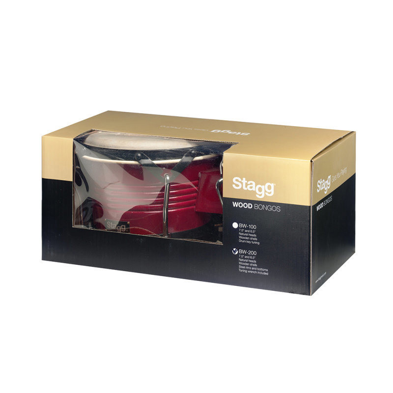 STAGG BW-200-CH bongos latins en bois de 7,5 et 6,5 finition merisier