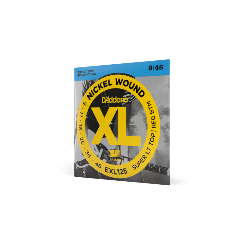D'ADDARIO EXL125 D'Addario Cordes en nickel pour guitare électrique D'Addario EXL125 Super Light Top/Regular Bottom 9-46 1 Jeux