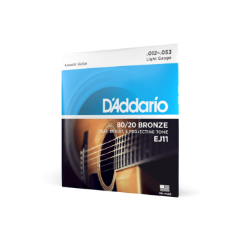 D'ADDARIO EJ11 D'Addario Cordes en bronze pour guitare acoustique D'Addario EJ11, 80/20, Light, 12-53