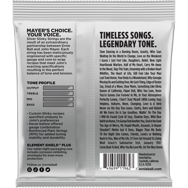 ERNIE BALL 2218 cordes électriques john mayer silver slinky nickel wound - 10,5-47