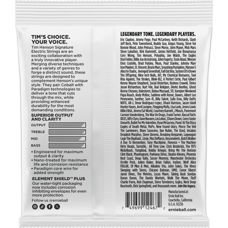 ERNIE BALL 3826 cordes électriques signature tim henson - 9,5-46
