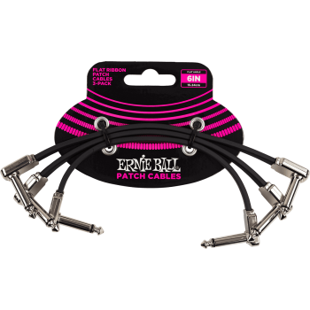 ERNIE BALL 6221 cables instrument patch pack de 3 - coudé fin & plat - 15 cm