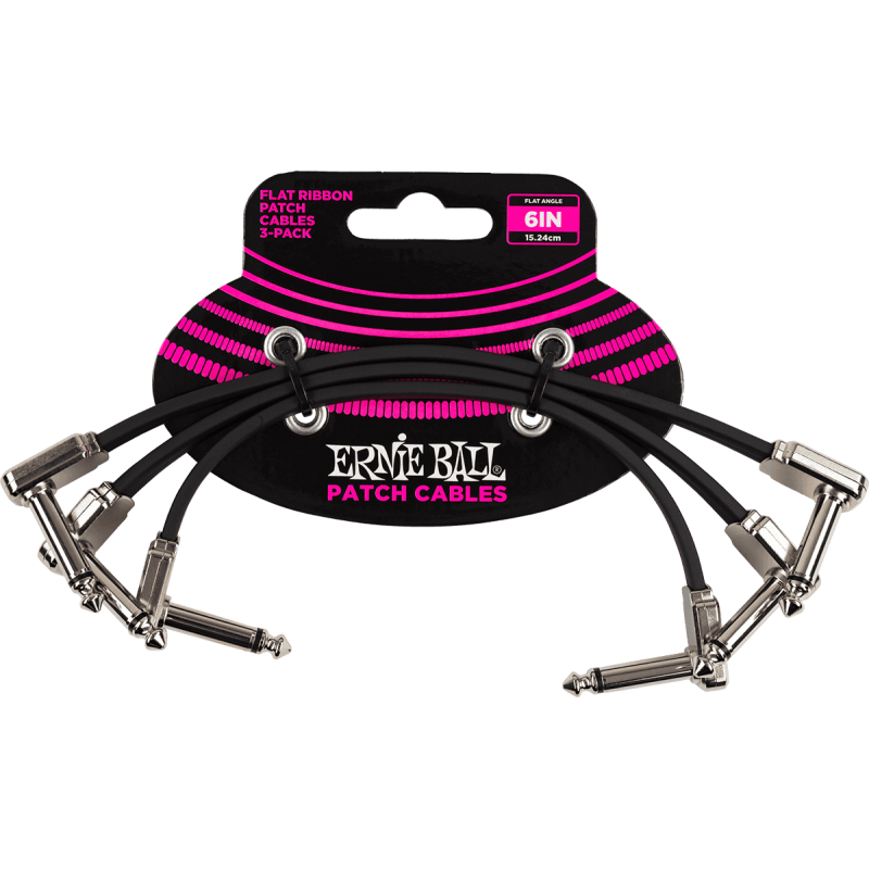 ERNIE BALL 6221 cables instrument patch pack de 3 - coudé fin & plat - 15 cm