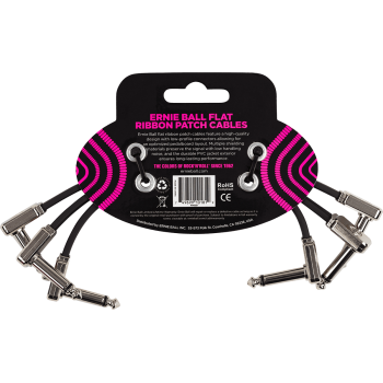 ERNIE BALL 6221 cables instrument patch pack de 3 - coudé fin & plat - 15 cm