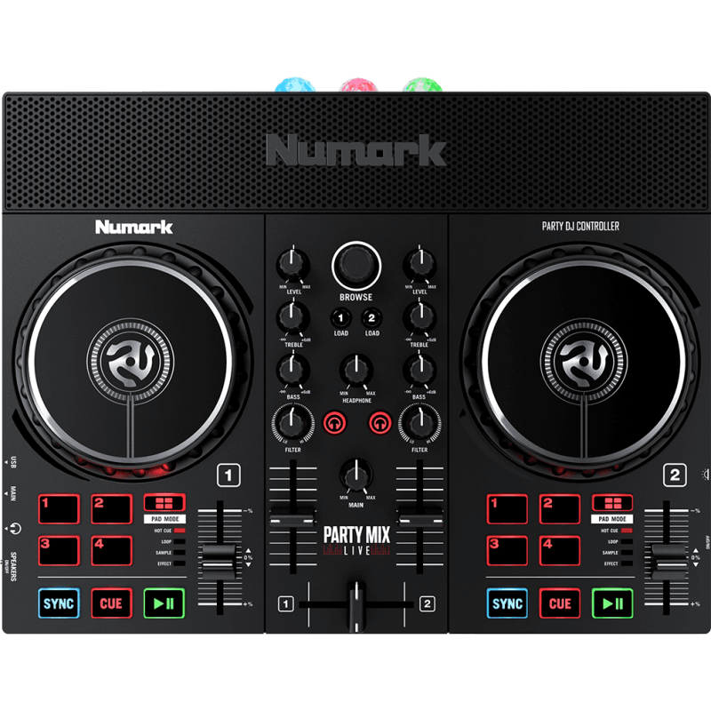 NUMARK PARTYMIXLIVE contrôleur 2 voies avec système light intégré et moniteurs streaming