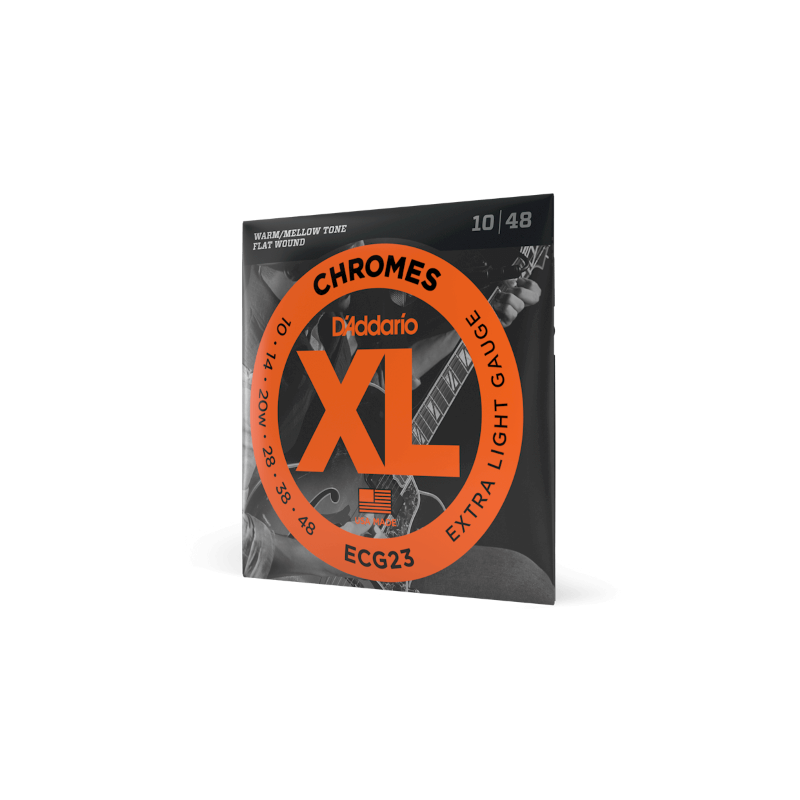 D'ADDARIO ECG23 D'Addario Cordes à filet plat pour guitare électrique D'Addario Chromes ECG23, Extra Light, 10-48