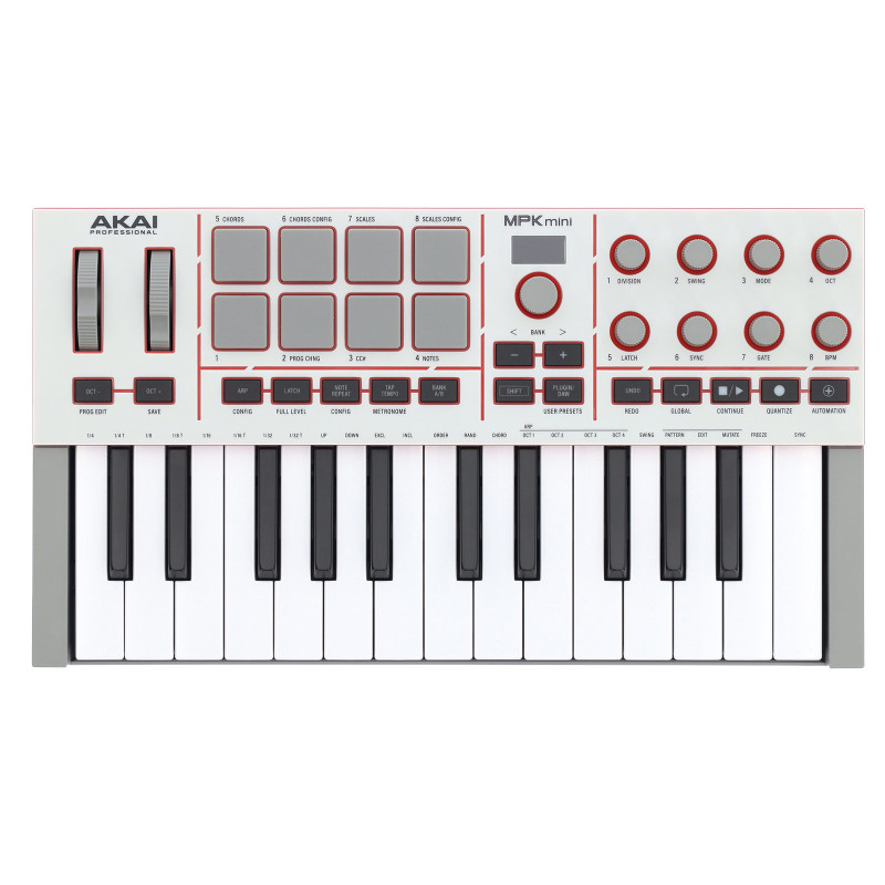 AKAI MPK MINI4-W clavier maître compact 25 touches 8 pads 8 encodeurs gris