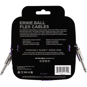ERNIE BALL 6415 câbles instrument flex jack/jack 3m violet
