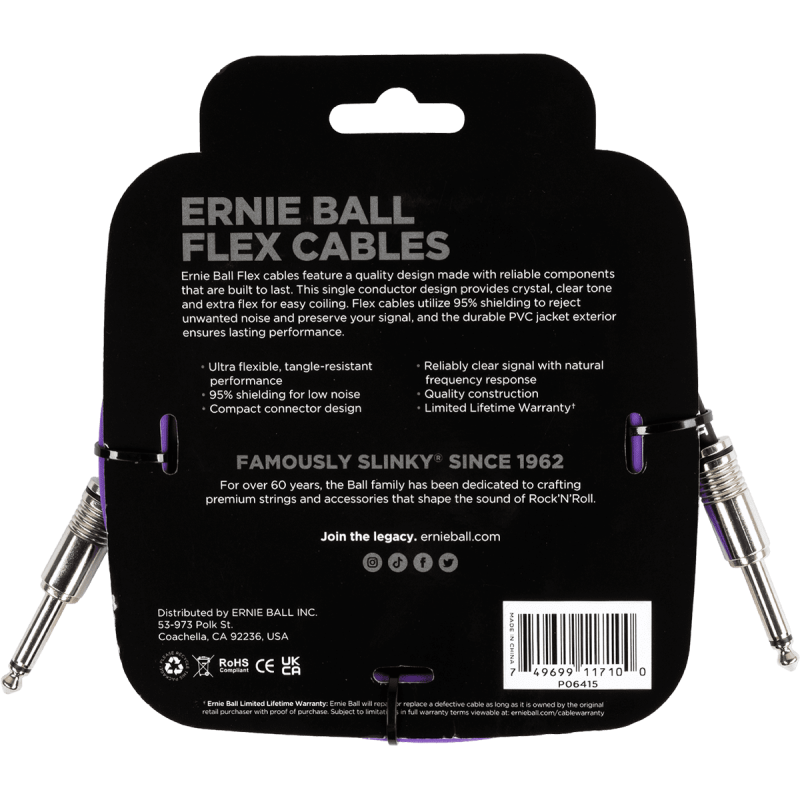 ERNIE BALL 6415 câbles instrument flex jack/jack 3m violet
