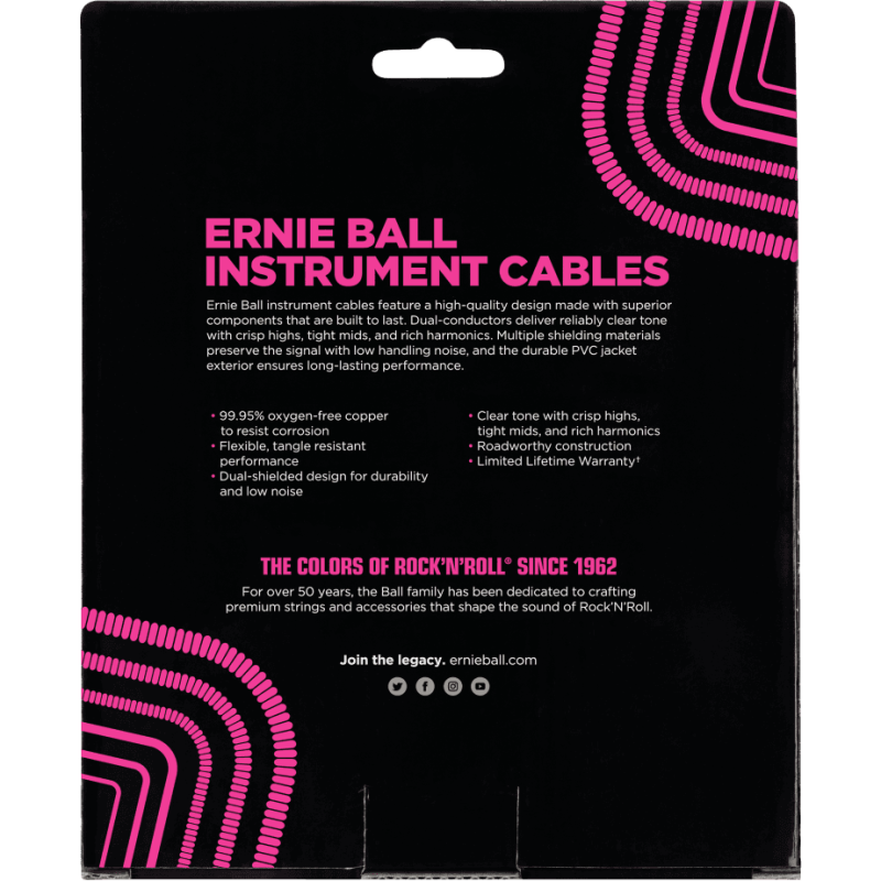 ERNIE BALL 6044 cables instrument torsades jack/jack 9m noir