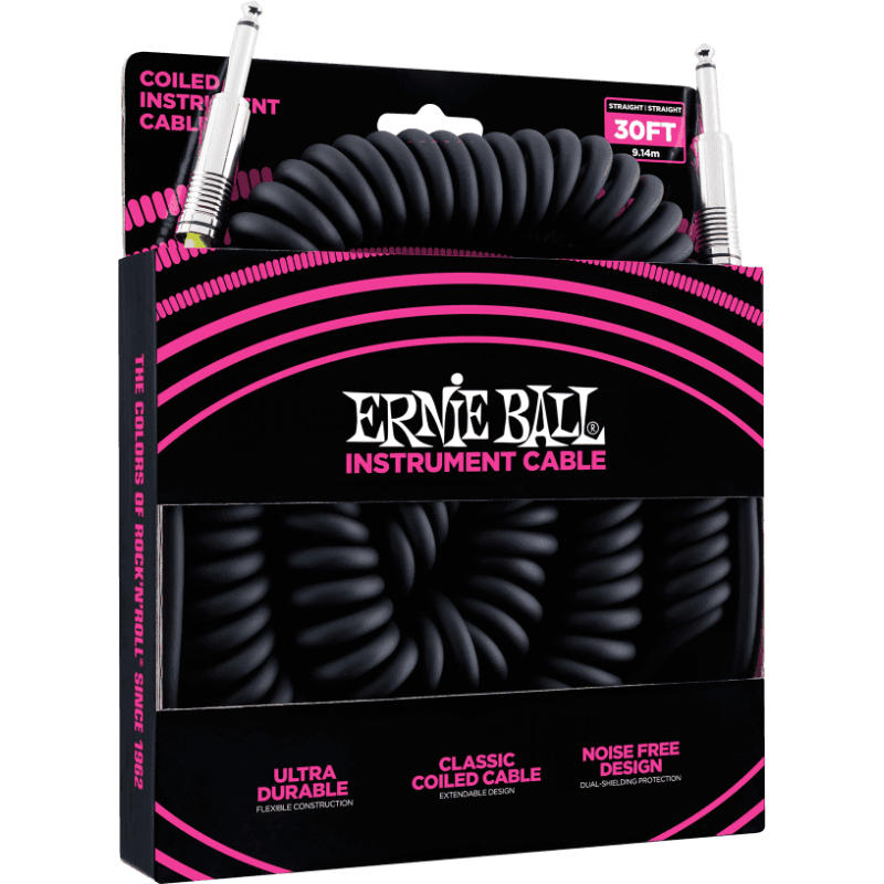 ERNIE BALL 6044 cables instrument torsades jack/jack 9m noir
