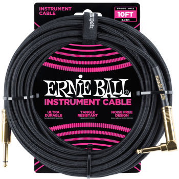 ERNIE BALL 6081 cables instrument gaine tissée jack/jack coudé 3m noir