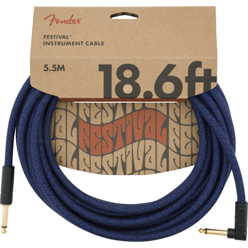 FENDER Festival Instrument Cable Straight/Angle 18.6' Pure Hemp Blue Dream
