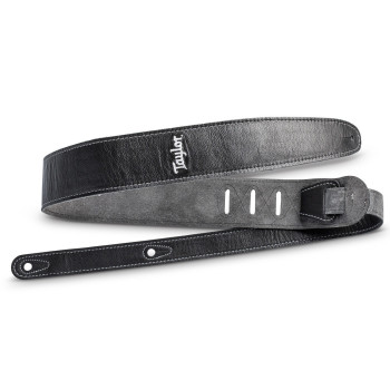 TAYLOR Strap Black Leather Suede Back 2.5" Black Leather Silver Logo
